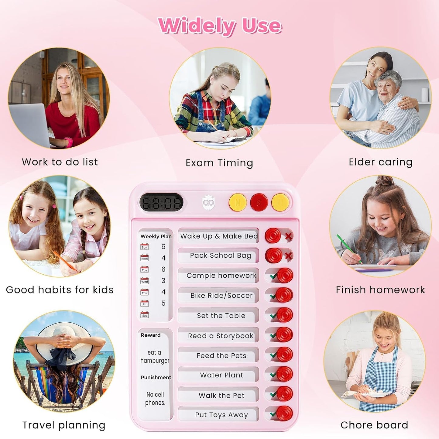 Chore Chart for Kids with Timer, 21 PCS Checklist Magnetic Schedule Board, ADHD Tools with 99-Min Countup/Down Visual Timer, Bedtime/Morning/Daily Routine Chart Dry Erase to Do List with Slider(White)