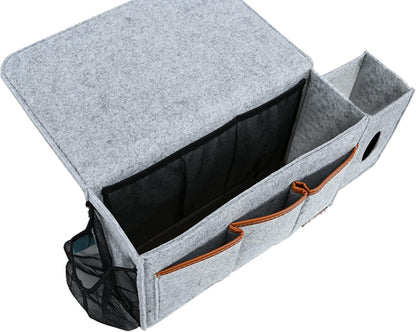 Zafit Bedside Caddy, Large Size Bedside Storage Organizer Bedside Organizer Caddy for Magazine Remotes Phone (13.4'' x 18.1'' Plus Size, Dark Grey)