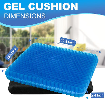 Gel Seat Cushion for Long Sitting - 16.5" x 14.5" x 2.4" (Extra Thick＆Soft)