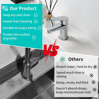 Absorbent Stone Faucet Mat for Kitchen Sink - 15.8" x 4" Diatomite Stone Sink Tray, Quick Dry Bathroom Sink Splash Guard Behind Faucet, Water Catcher Counter Protector (White)