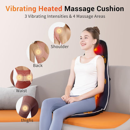 Vibration Massage Seat Cushion with Heat, Full Back & Neck Massager for Chair, 8 Motors Massage Pad with Adjustable Lumbar Support, Heated Chair Cushion for Office Home Recliner