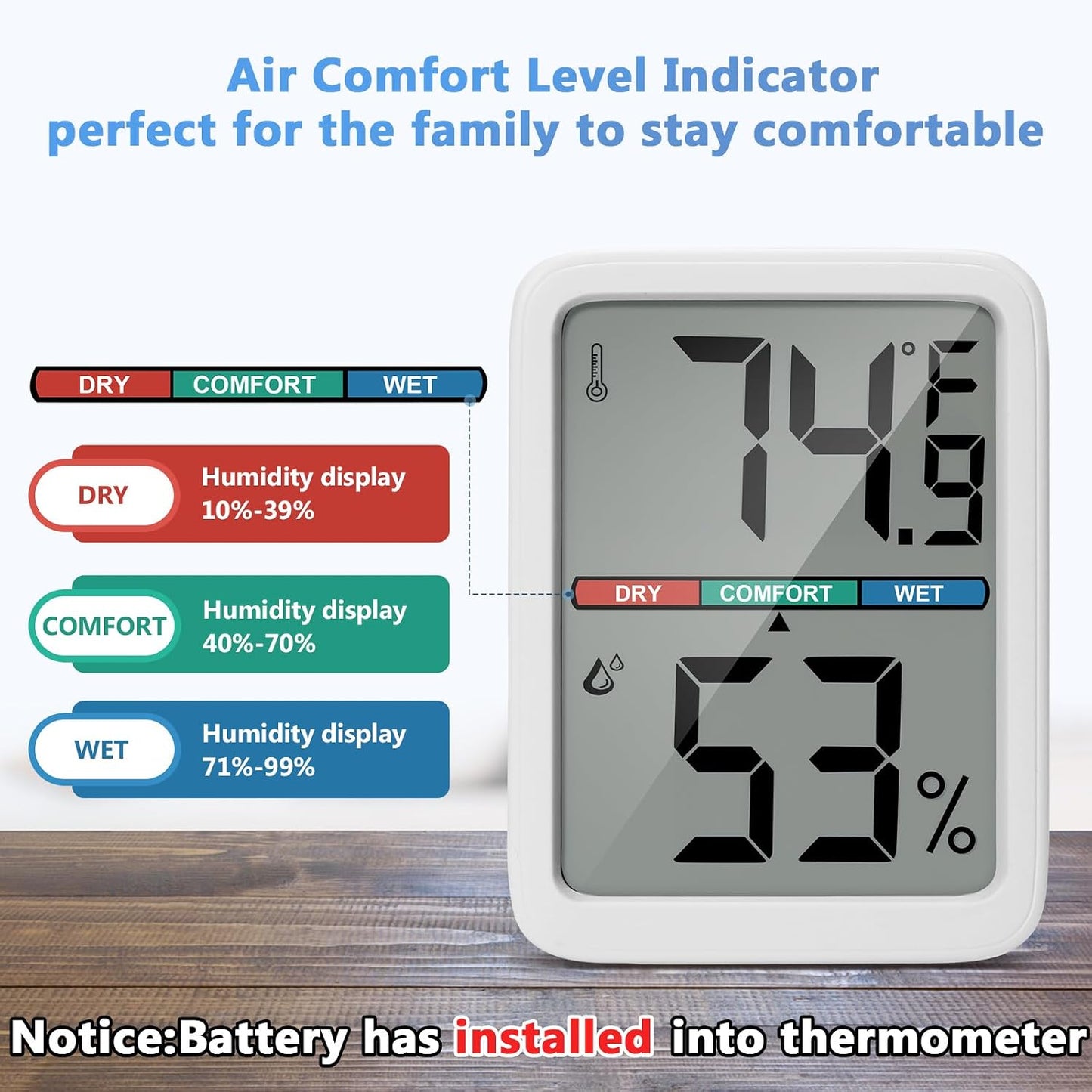 Digital Thermometer Hygrometer, Large LCD Screen Room Thermometer Temperature, Wall Thermometer Humidity Indoor with High Accuracy, Suitable for Greenhouse, Home and Office Measuring Devices