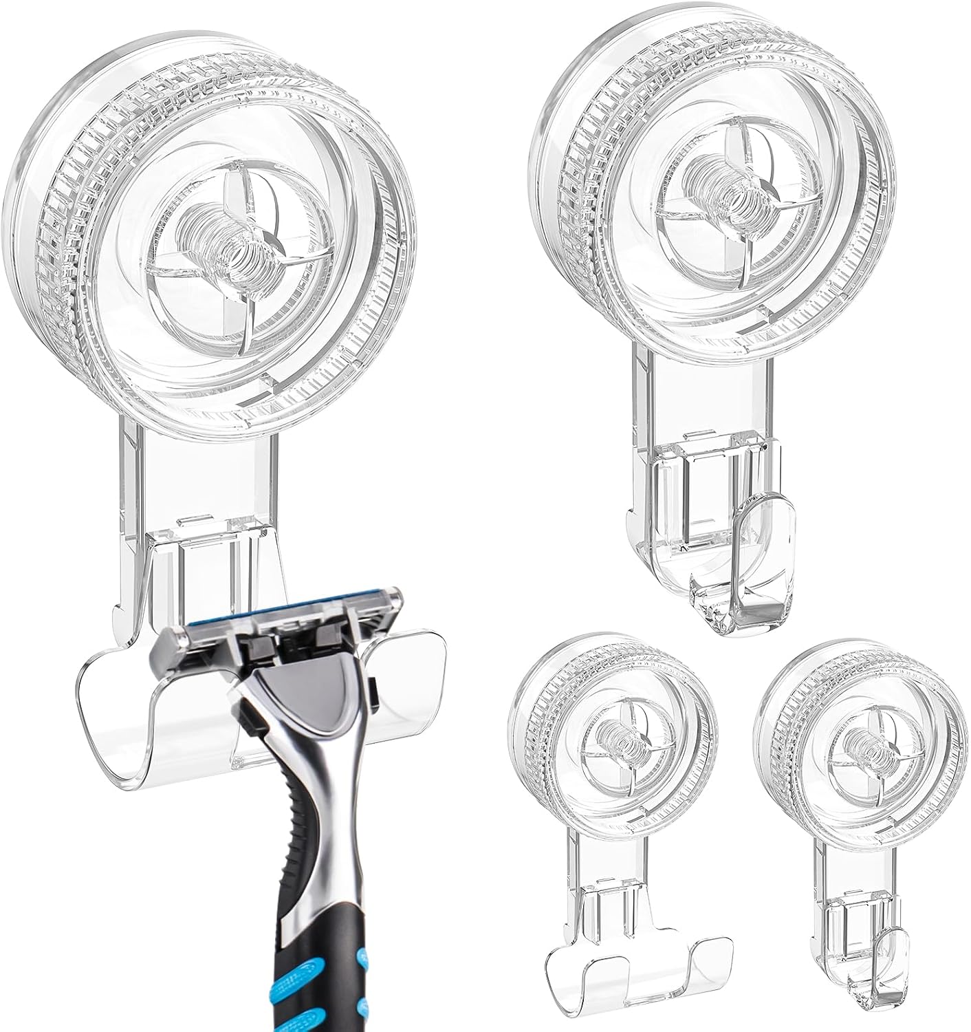 LUXEAR Suction Hooks, 2 Pack Razor Hooks Removable & Reusable | Shower Hook Damage-Free Powerful Suction Hanger for Towel Bathrobe Loofah Bathroom Kitchen Storage Hooks Weather Hanger