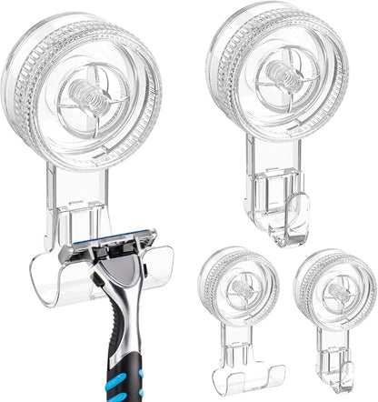 LUXEAR Suction Hooks, 2 Pack Razor Hooks Removable & Reusable | Shower Hook Damage-Free Powerful Suction Hanger for Towel Bathrobe Loofah Bathroom Kitchen Storage Hooks Weather Hanger
