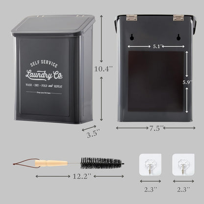 MONJITA Magnetic Lint Bin for Laundry Room, Wall Mounted Lint Trash Can with Lid for Dryer, Laundry Room Organization and Storage with Brush(Black)