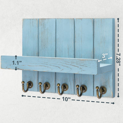 Rebee Vision Key Holder Wall Mount with 5 Key Hooks for Home Decor, Brown | 3.54'' x 10'' x 7.28'', Small Shelf for Display Plant, Key Hangers for Hat, Entryway Space-Saving Storage