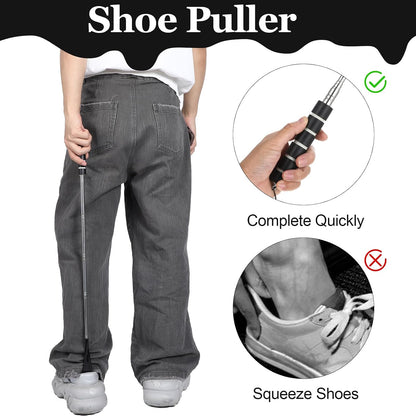 Long Shoehorn Retractable Metal Shoe Horn Extended Shoes Puller,Black | Long-Handle, for Seniors, Long Stainless Steel Telescopic, for Pregnant Women Men, Aids For Elderly, Gifts