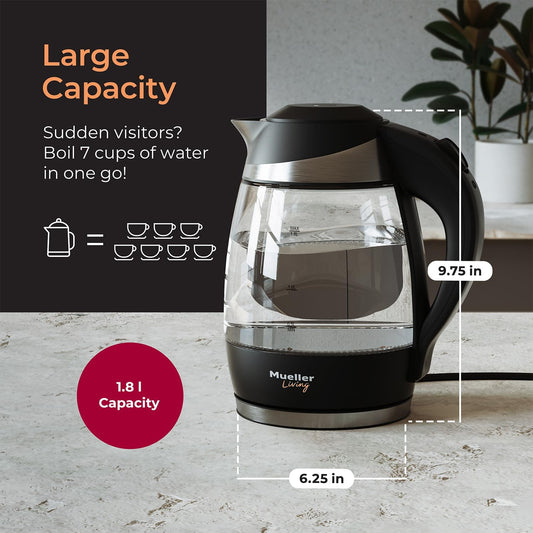 Mueller Living 1.8L Electric Kettle, Tea Kettle for Boiling Water