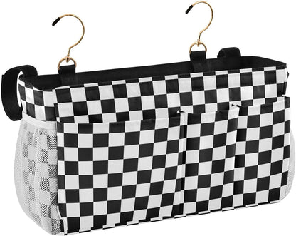 Black Bedside Caddy Storage Bag Bedside Organizer for Bed Rails College Dorm Room Organizer Caddy Hanging Shelf 6 Pockets with Hooks for Drinks Magazine Phone Holder