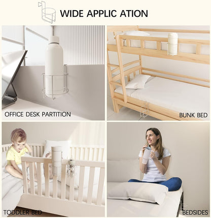 Cup Holder for Bed (Diameter: 3.3IN) Drink Holder Water Bottle/Glass Organizer for Wood Dorm Room Bunk Bed Crib, Metal Toddle Bed,Loft Bedside, Headbed, Car,Office Desk Partition