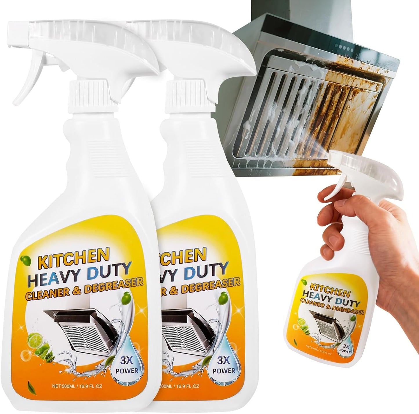 Degreaser Cleaner Heavy Duty Spray: Foaming Kitchen Spray for Cookware | Cuts Through Baked-On Grease on Ovens Stove Tops Grills - Clean Up Kitchen Oil Stains Spray for Multi-Surface Countertop