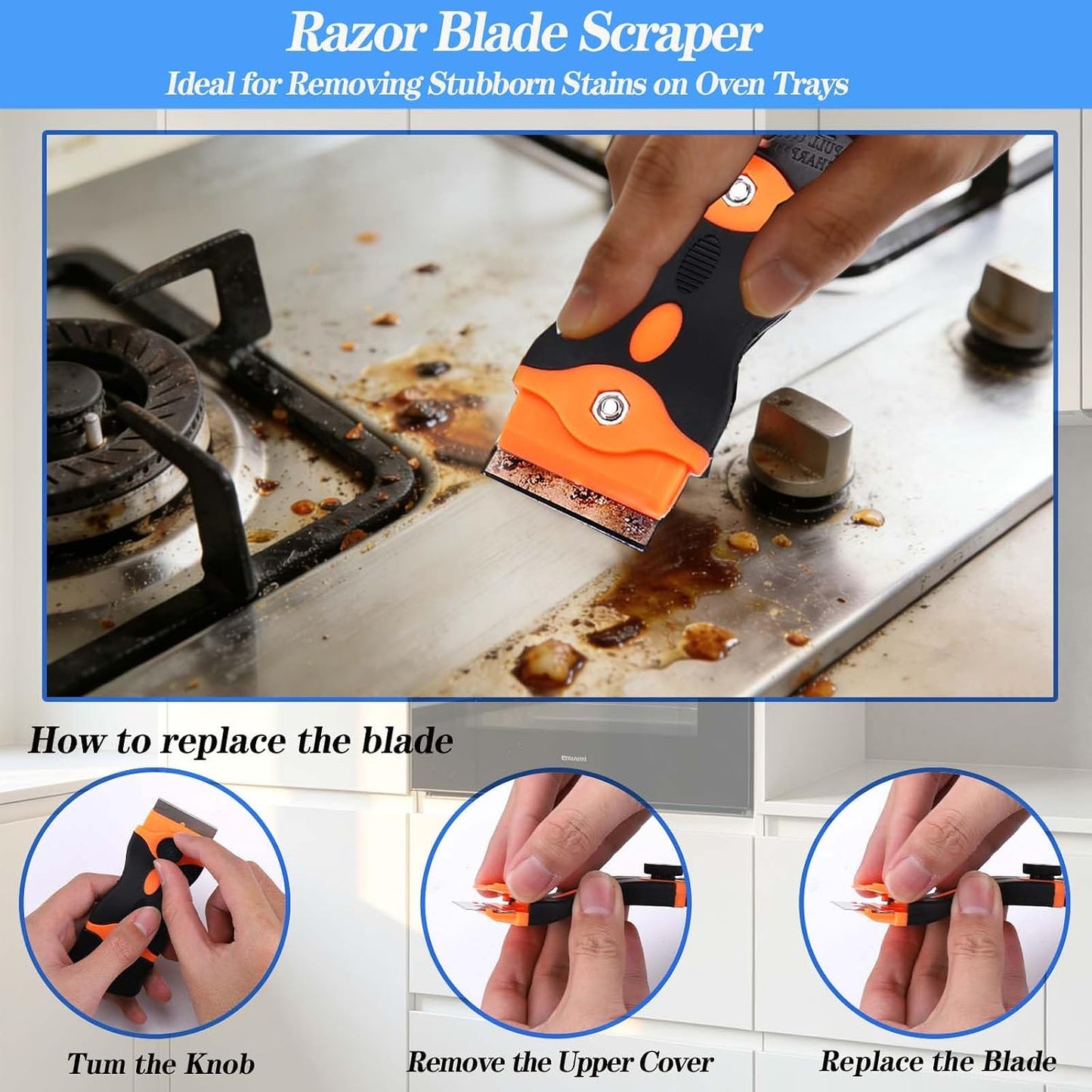 Heavy Duty Oven Cleaner Tools, 12 Pcs Oven Cleaning Accessories, Oven Cleaning Kit with Crevice Cleaning Brush, Razor Blade Scraper, Steel Wool Scrubber, Scrub Sponges, Pumice Stone, Cleaning Rags