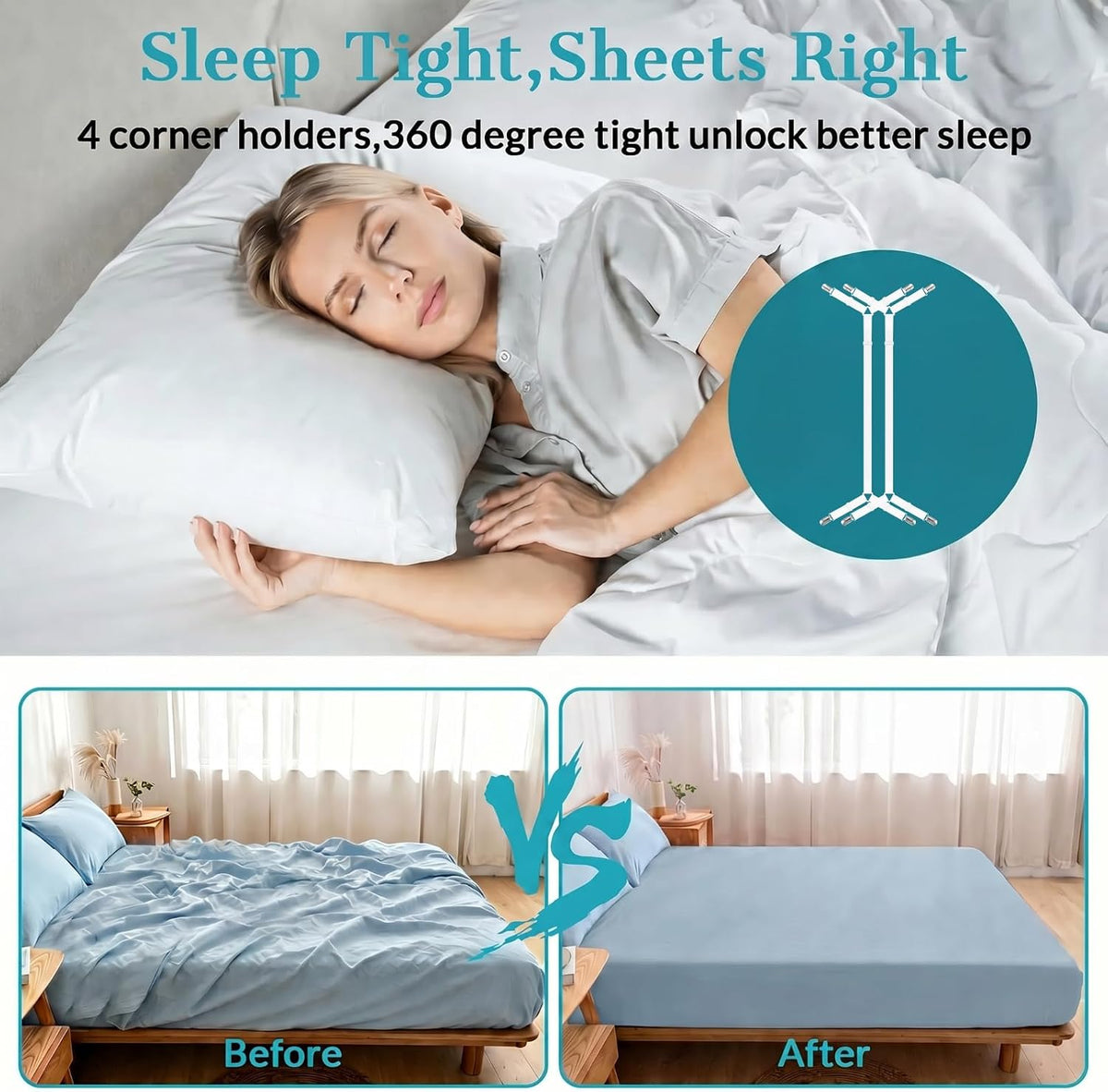 2 Pack Bed Sheet Holders - Adjustable Criss Cross Sheet Strap White