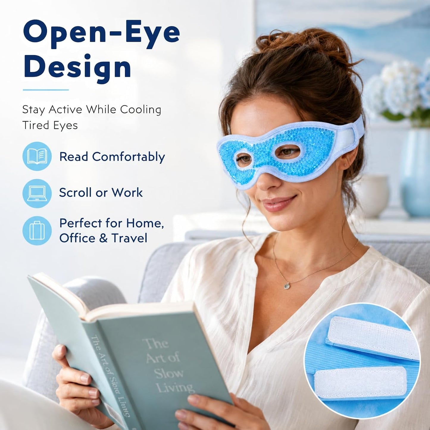 Gel Eye Mask, Reusable Hot & Cold Cooling Eye Mask, Cold Compress for Puffy Eyes, Eye Cooling Gel Beads Sleeping Mask, Adjustable Plush Strap — Stays Cool 30 Mins - 2 Pack