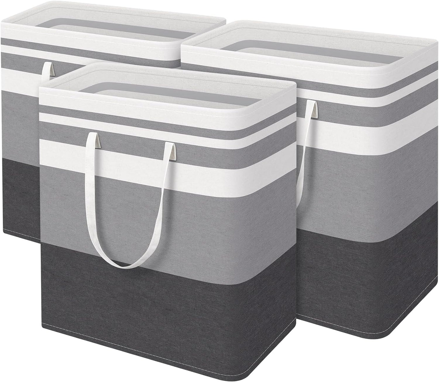 BlissTotes 3-Pack Laundry Basket, Collapsible Laundry Hamper, Grey, 75L | Laundry Clothes Hamper, Hampers for Bedroom, Freestanding Hamper with Handles, Clothes Laundry Basket