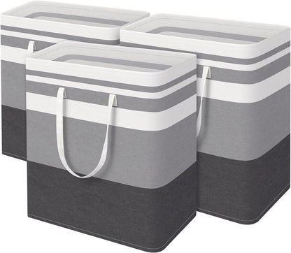 BlissTotes 3-Pack Laundry Basket, Collapsible Laundry Hamper, Grey, 75L | Laundry Clothes Hamper, Hampers for Bedroom, Freestanding Hamper with Handles, Clothes Laundry Basket
