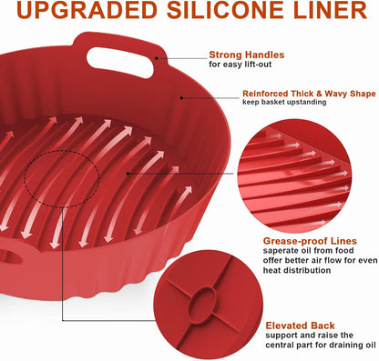 2Pcs Silicone Air Fryer Liners Reusable Square Thickened Airfryer Basket for 4 to 7 QT Baking Tray Accessories Kitchen Gadgets Replacement of Flammable Disposable Parchment Paper