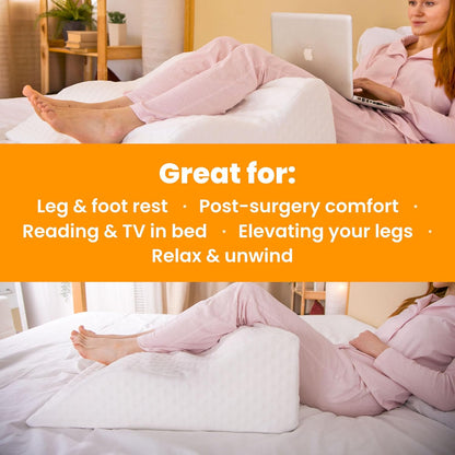 Aeris Wedge Pillow for Sleeping, Acid Reflux, and Snoring - Memory Foam Bed Wedge, 19-Degree Incline - Post-Surgery Recovery, Reading, Leg Elevation - Machine-Washable Cover