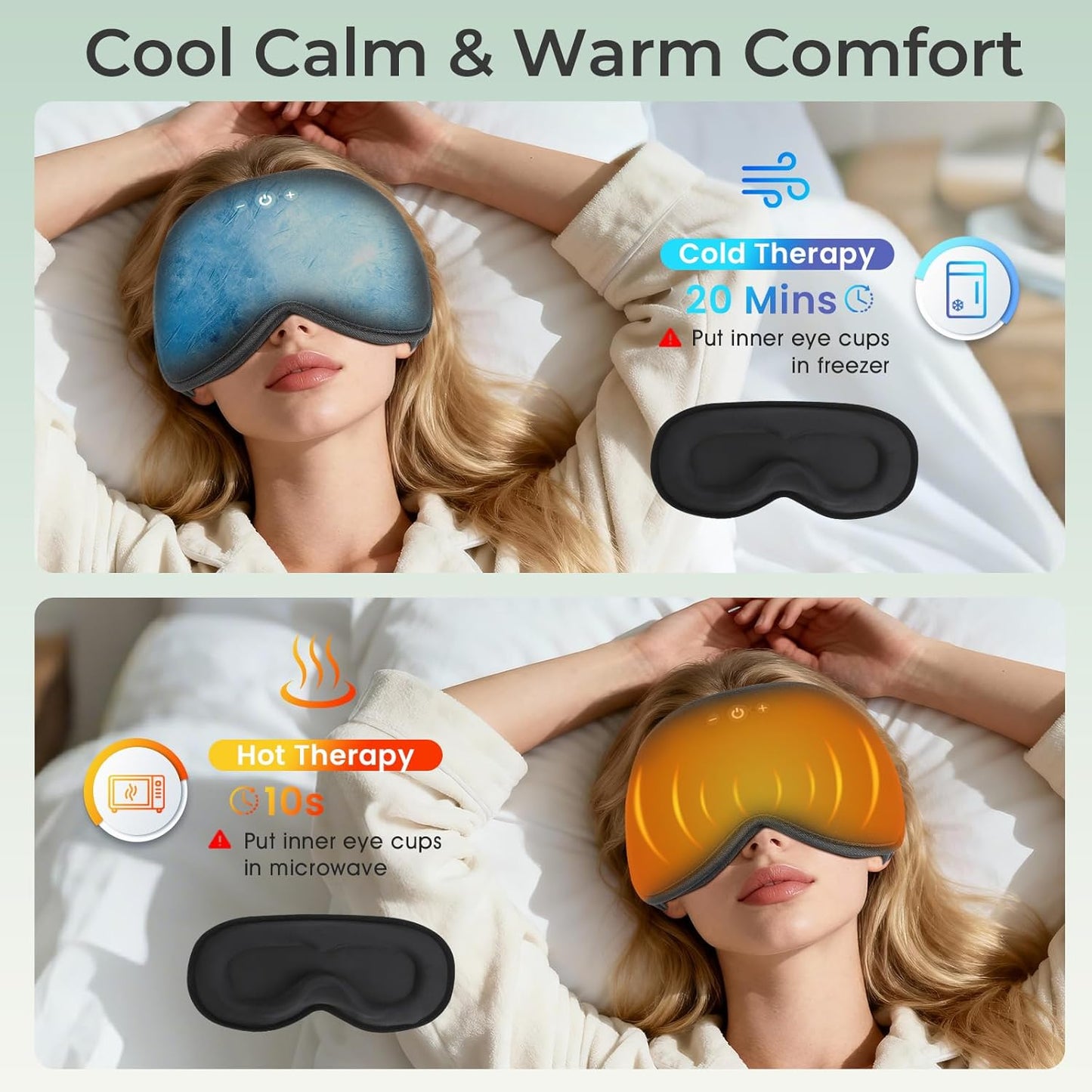 2 in 1 Smart Bluetooth Bamboo Cotton Sleep Mask Headphones, 3D Weighted Compress Eye Mask 100% Blackout Sleep Mask Zero Eye Pressure