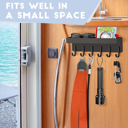Magnetic Key Holder, Wall Mount Key Rack with Shelf, 9.65 in, Black | Metal Material, Small Size, 6 Metal Hooks, 2 Installation Ways, for Fridge, Entryway, Kitchen, Bathroom, Garage, RV, Office