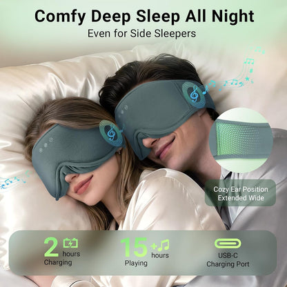 Bamboo Cotton Sleep Mask with Bluetooth Headphones, 100% Blackout, Grey