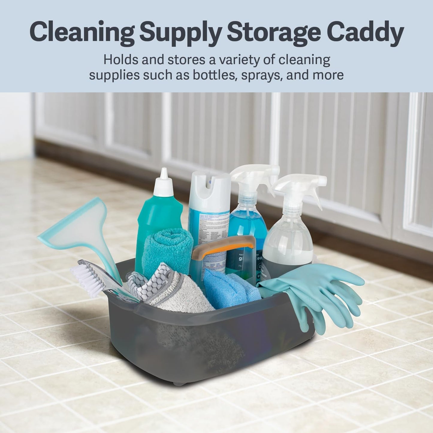 Casabella Plastic Multipurpose Cleaning Storage Caddy with Handle, 1.5-Gallon, Clear