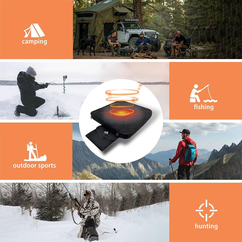 Heated Seat Cushion Foldable Memory Foam Heated Seat Pad with 3 Level Heating for Camping Fishing Office Chair Stadium Seats (Power Supply Not Included)