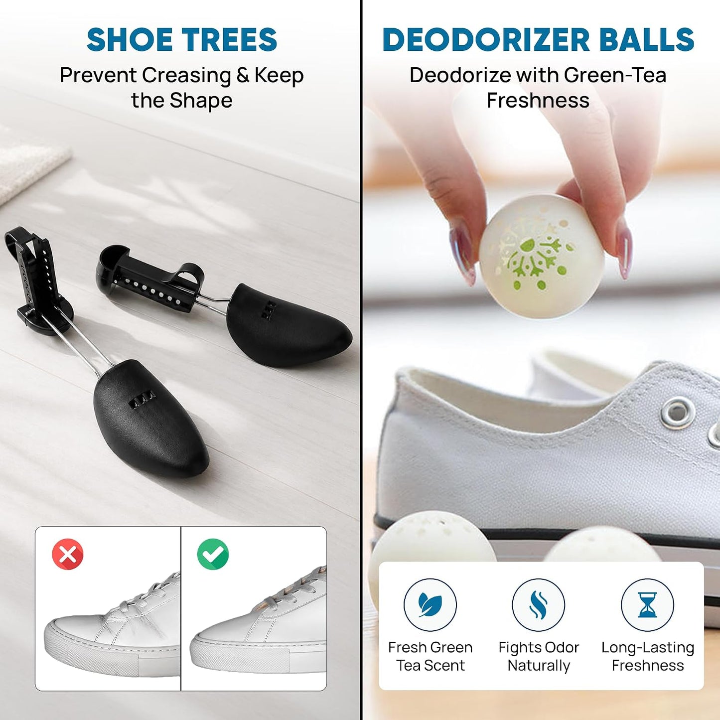 Kalitease Shoe Washing Bag – 2Pcs Reusable Shoe Laundry Bags for Sneakers, 360° Deep Cleaning, Secure Lock Sneaker Washing Machine Bag with 6 Deodorizer Balls & Shoe Trees (white)