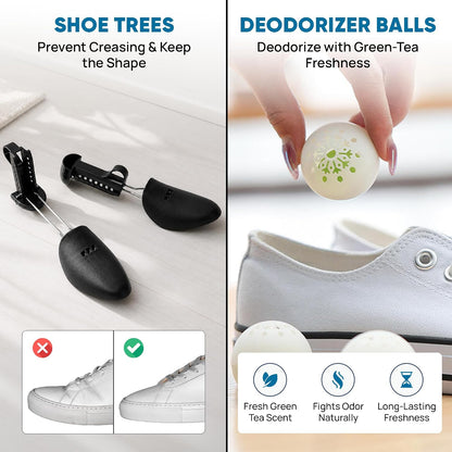 Kalitease Shoe Washing Bag – 2Pcs Reusable Shoe Laundry Bags for Sneakers, 360° Deep Cleaning, Secure Lock Sneaker Washing Machine Bag with 6 Deodorizer Balls & Shoe Trees (white)