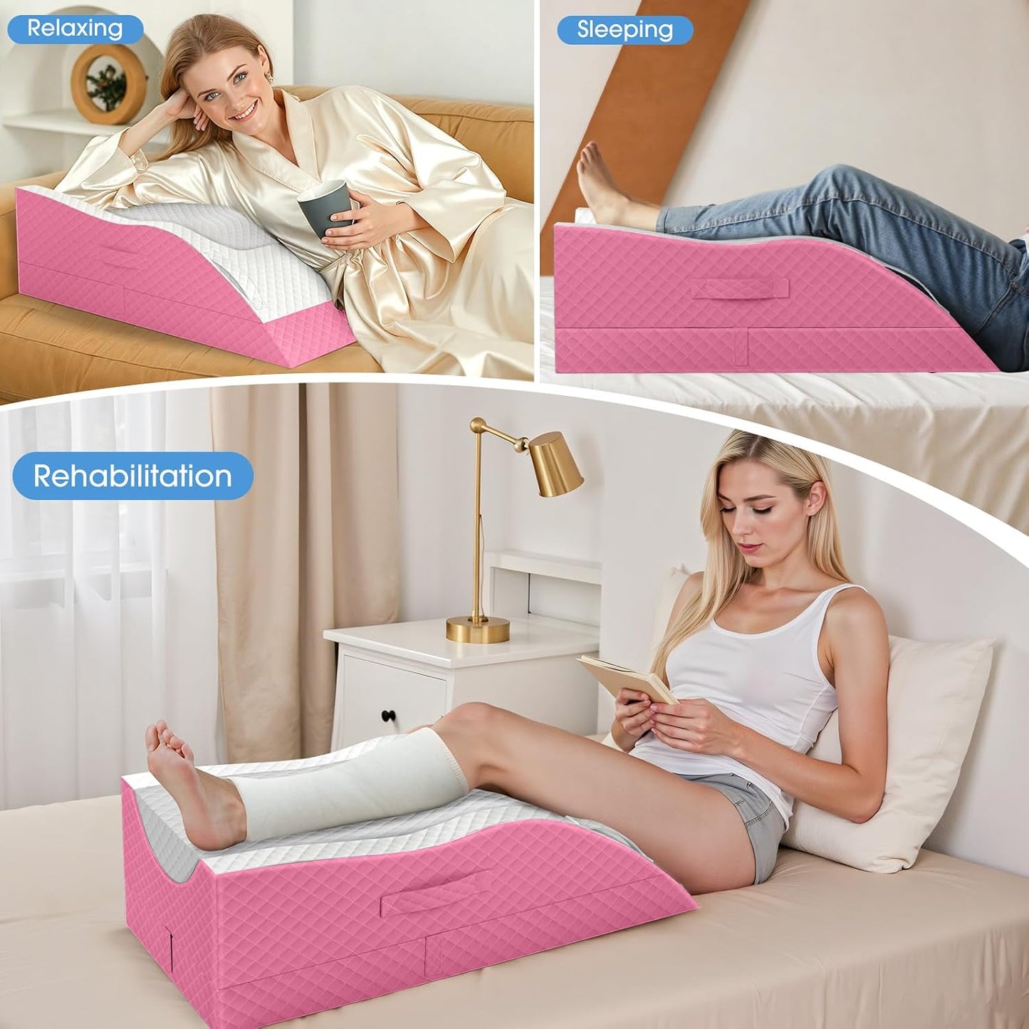 TranquilRelax Leg Elevation Pillows for After Surgery, Wedge Pillow, Grey | Memory Foam, All-around Knee & Ankle Support for Swelling, Height-adjustable, Nop-Slip Bottom, Washable Cover, Single-leg