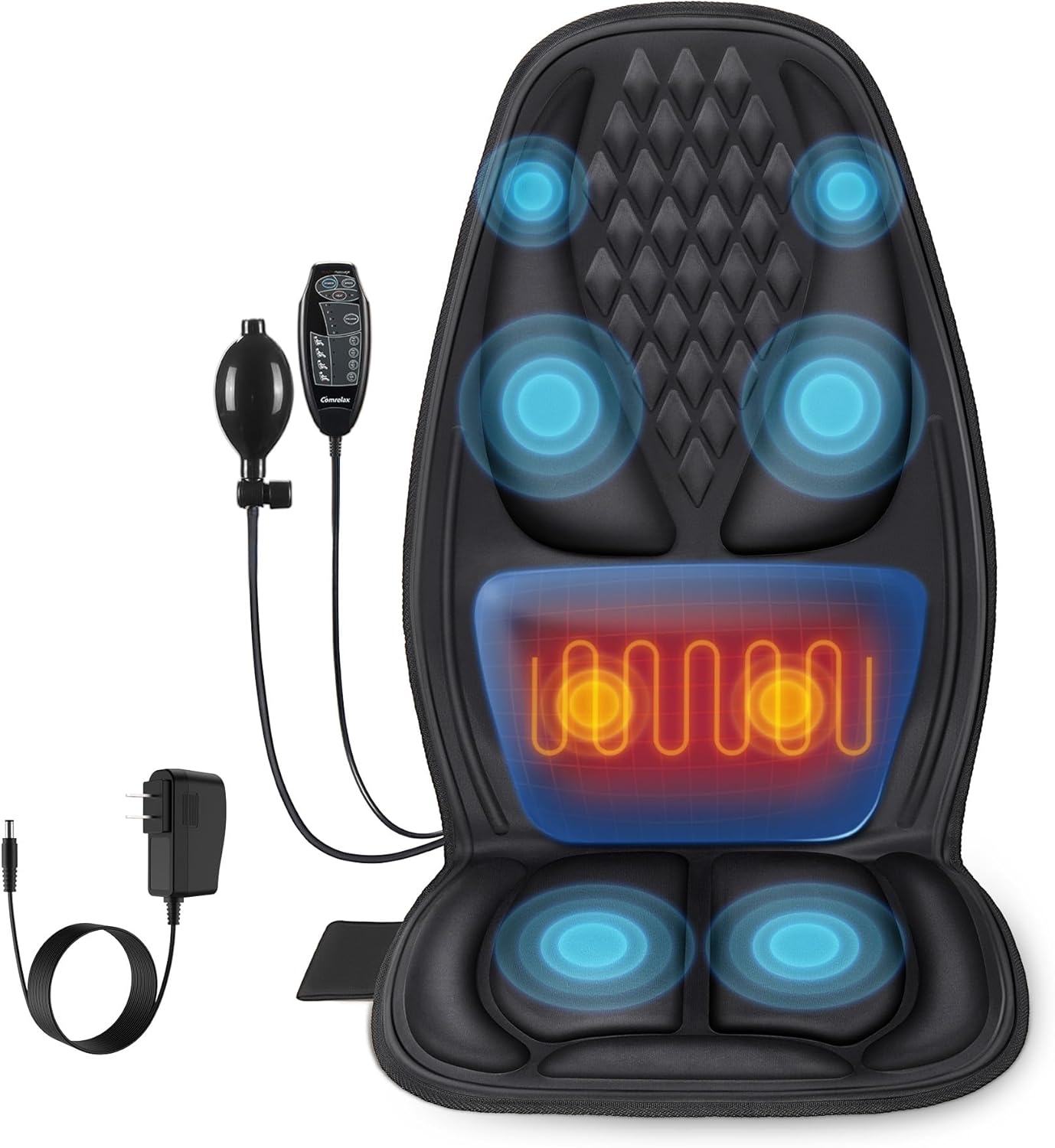 Vibration Massage Seat Cushion with Lumbar Heat, 8-Motor Back and Seat Massager Pad, Manual Lumbar Support, 9 Modes and 3 Intensities for Office Chair, Sofa and Recliner