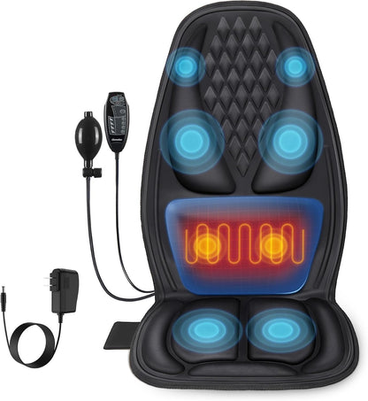 Vibration Massage Seat Cushion with Lumbar Heat, 8-Motor Back and Seat Massager Pad, Manual Lumbar Support, 9 Modes and 3 Intensities for Office Chair, Sofa and Recliner