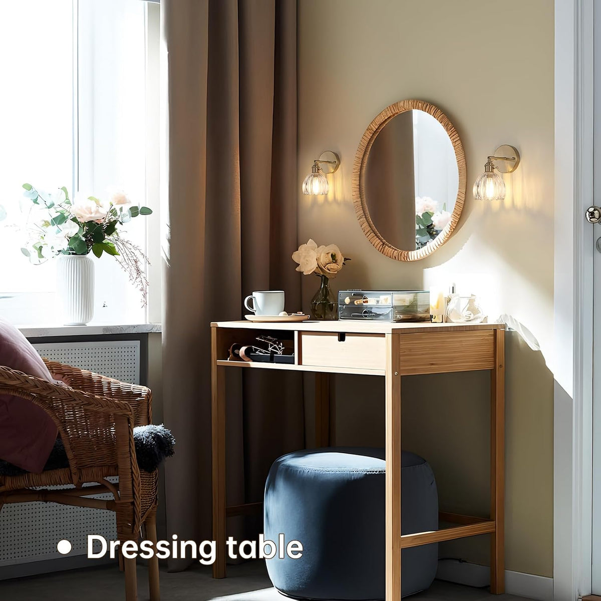 Shenmoyl Vintage Battery Operated Wall Sconce with Green Tulip Glass Lampshade Rechargeable Battery Powered Wall Light with Remote Control for Bedside Bedroom Doorway
