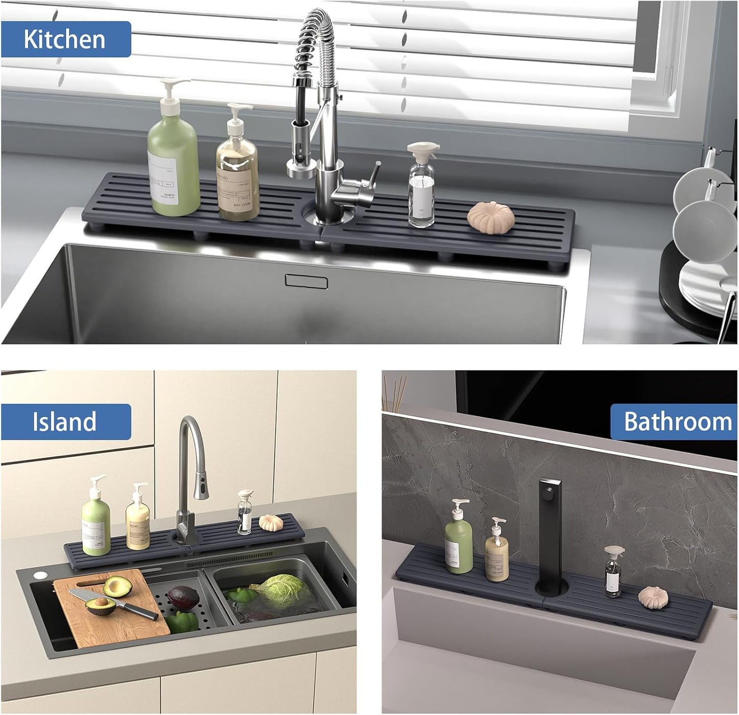 Faucet Mat for Kitchen Sink, Water Absorbent Kitchen Faucet Mat, Durable Sink Splash Guard with Raised Feet, Diatomite Fast Drying Kitchen Sink Faucet Mat, Bathroom Stone Drying Tray for Counter