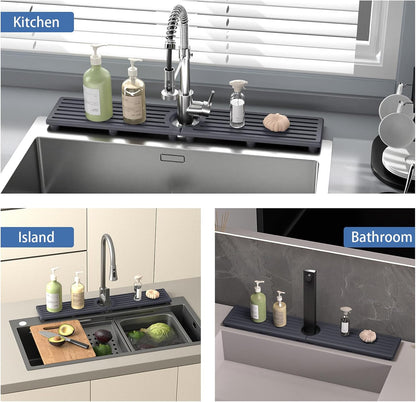 Faucet Mat for Kitchen Sink, Water Absorbent Kitchen Faucet Mat, Durable Sink Splash Guard with Raised Feet, Diatomite Fast Drying Kitchen Sink Faucet Mat, Bathroom Stone Drying Tray for Counter