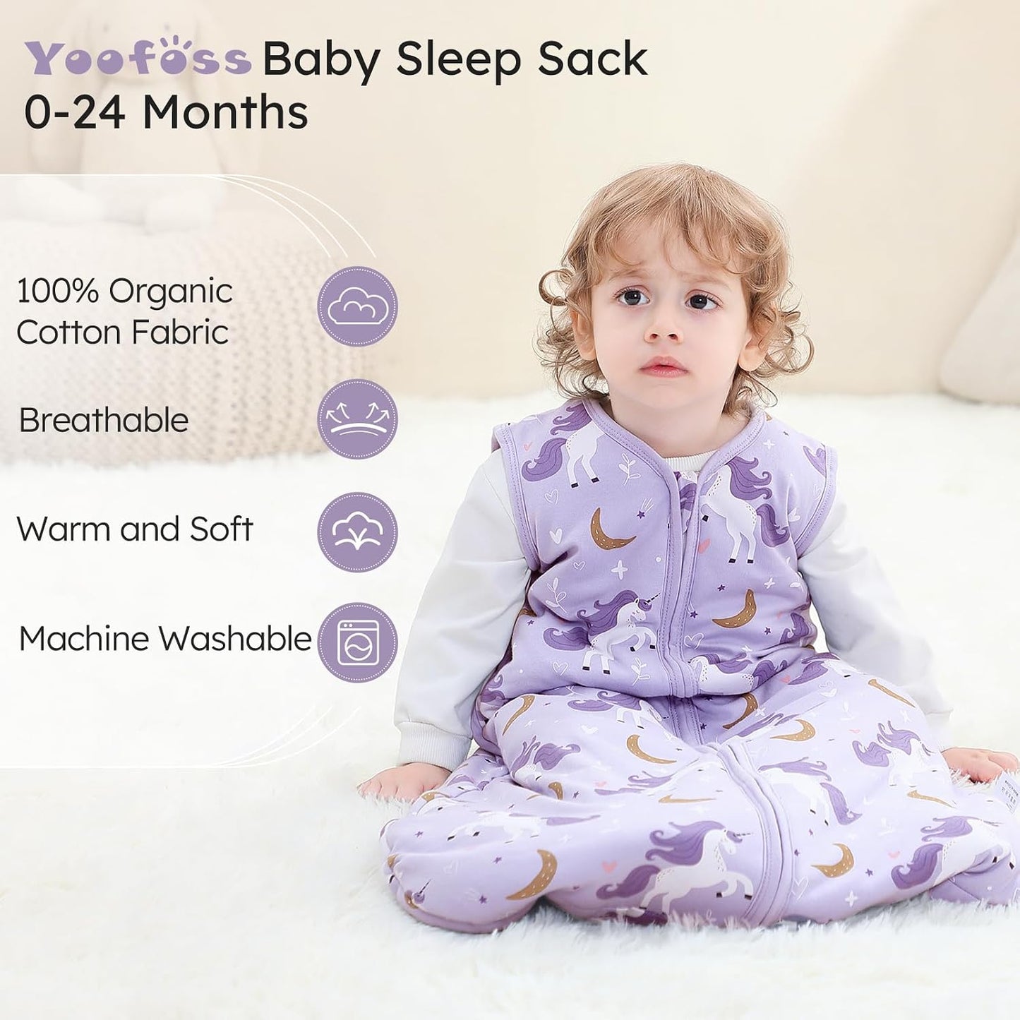 Yoofoss Baby Sleep Sack 0-6 Months Wearable Blanket for Babies 100% Organic Cotton 2-Way Zipper TOG 0.5 Toddler Sleeping Sack 3 Pack, Sleep Sacks