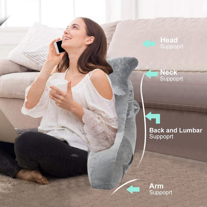 SLIGUY Reading Pillow for Sitting in Bed Couch Adult, Back Pillow with arm Support and Pockets, Adult Back Pillow Bed Chair for Bed Rest, Reading, Watching TV, Gaming for Boys and Girls Dark Grey