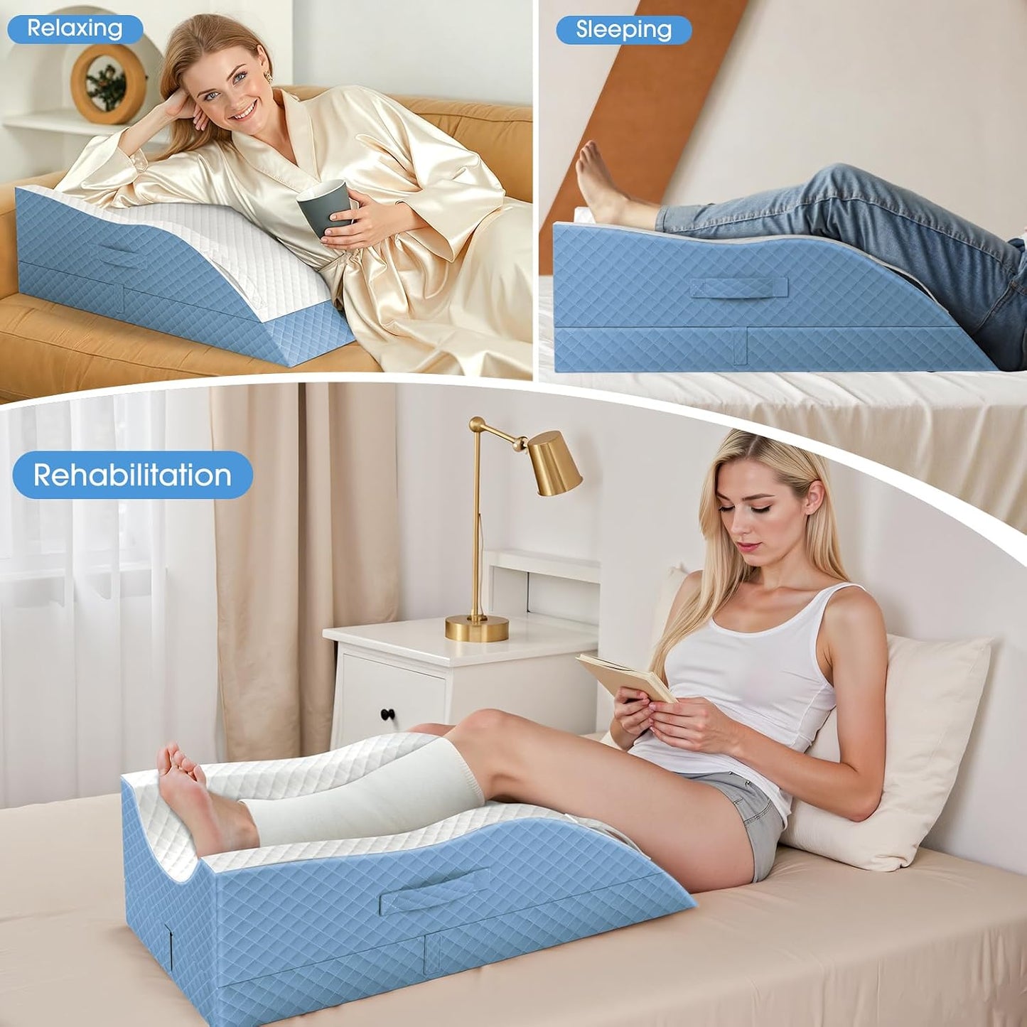 TranquilRelax Leg Elevation Pillows for After Surgery, Wedge Pillow, Grey | Memory Foam, All-around Knee & Ankle Support for Swelling, Height-adjustable, Nop-Slip Bottom, Washable Cover, Single-leg