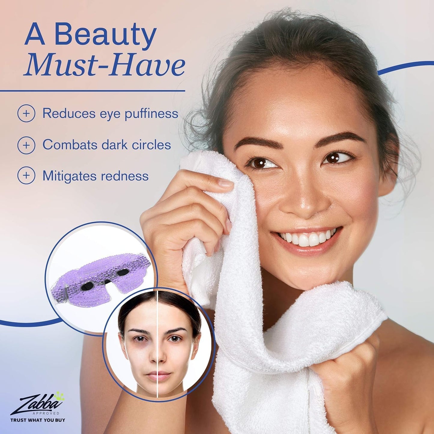 Cooling Gel Eye Mask Cold Compress for Puffy Eyes, Dark Circles, Headaches, Purple