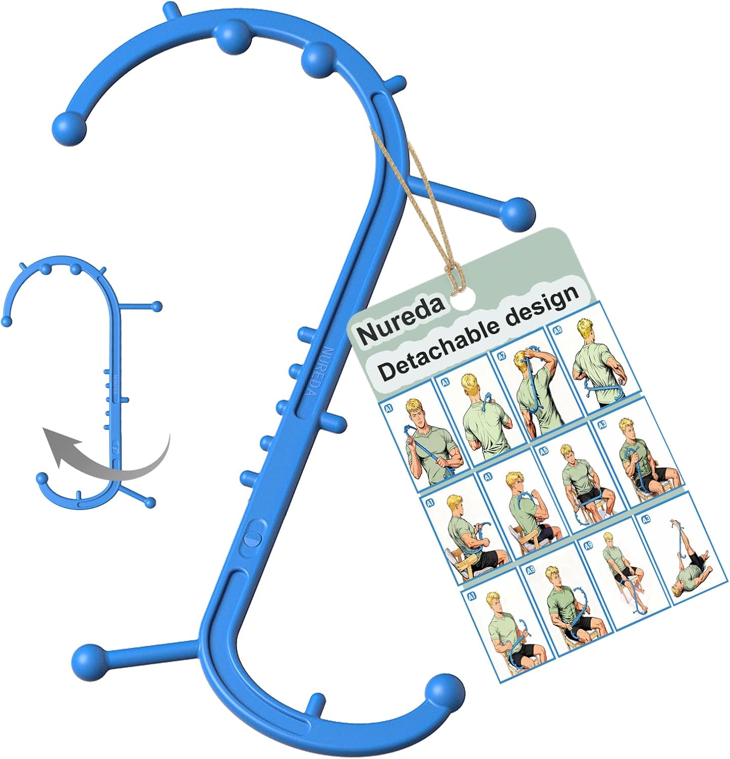 Detachable Trigger Point Massage Tool for Body Muscle Pain Relief | Button-Release Design, S/C, Massage Hook for Back, Neck & Shoulder, Pressure Point Therapy Tool for Deep Tissue Relief
