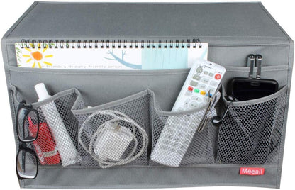 Bedside Storage Organizer with Pockets, Bedside Caddy, Table Cabinet Storage Organizer, TV Remote Control, Phones, Magazines, Tablets, Accessories, Grey