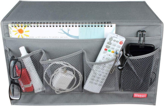 Bedside Storage Organizer with Pockets, Bedside Caddy, Table Cabinet Storage Organizer, TV Remote Control, Phones, Magazines, Tablets, Accessories, Grey