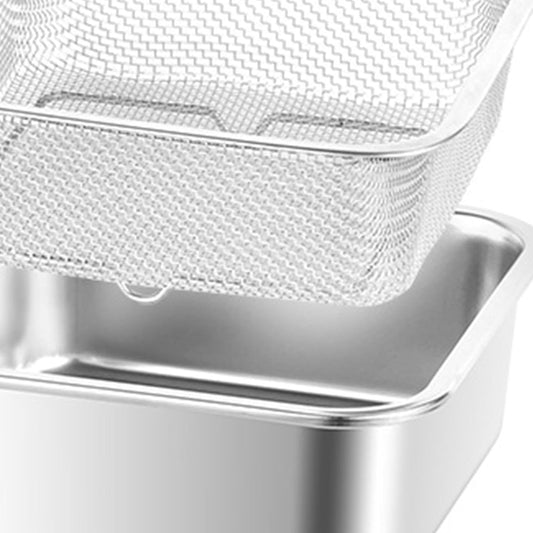 Stainless Steel Food Container with Strainer Colander Set Fridge Organizer Bin Multifunctional Kitchen Drain Basket for Lettuce Fruits, Vegetables, 1500ml