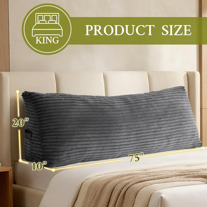Headboard Pillow Queen, Headboard Wedge Pillow, Back Rest Pillows for Sitting, Reading, Working, Triangle Pillow with Removable Cover, Daybed Pillows for Bed Dorm Sofa, Dark Grey