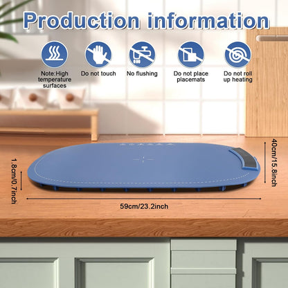 Food Warming Mats for Countertop - Warming Trays for Buffets Party, Silicone Electric Warmer with 7 Level Temp Adjustable / 4H Auto Timer, Hot Fast in 8s, Roll Up Heating Pad for Home Travel (Blue)