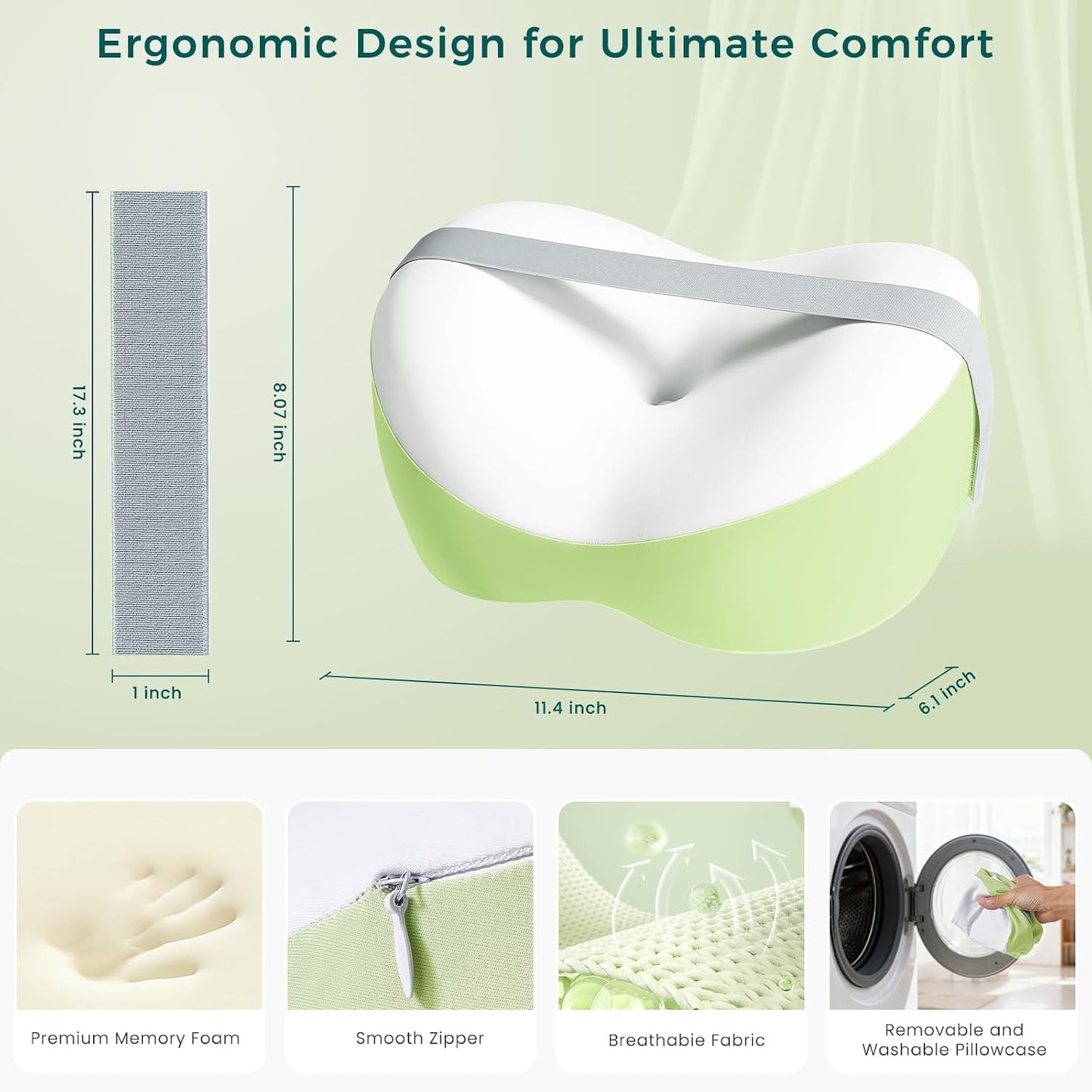 Knee Pillow for Side Sleepers, Leg Pillow with Adjustable Hook & Loop Strap & Removable Washable Cover for Spine Alignment, Sciatica, Hip & Back Pain Relief