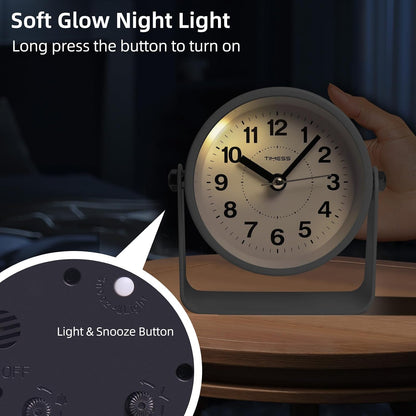 TIMESS Analog Alarm Clock with Snooze & Light, Silent Non-Ticking, White