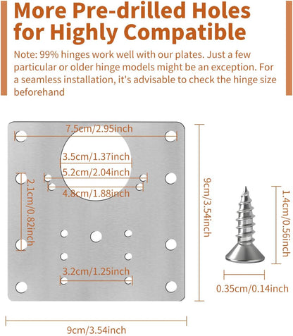 20PCS Upgraded Cabinet Hinge Repair Plate FOGZUVR Durable for Cabinet Doors | 100K Cycle Stainless Steel Door Hinge Mounting Plate Stainless Steel Rustproof Fix Loose Doors with Screws Bulk Easy Install
