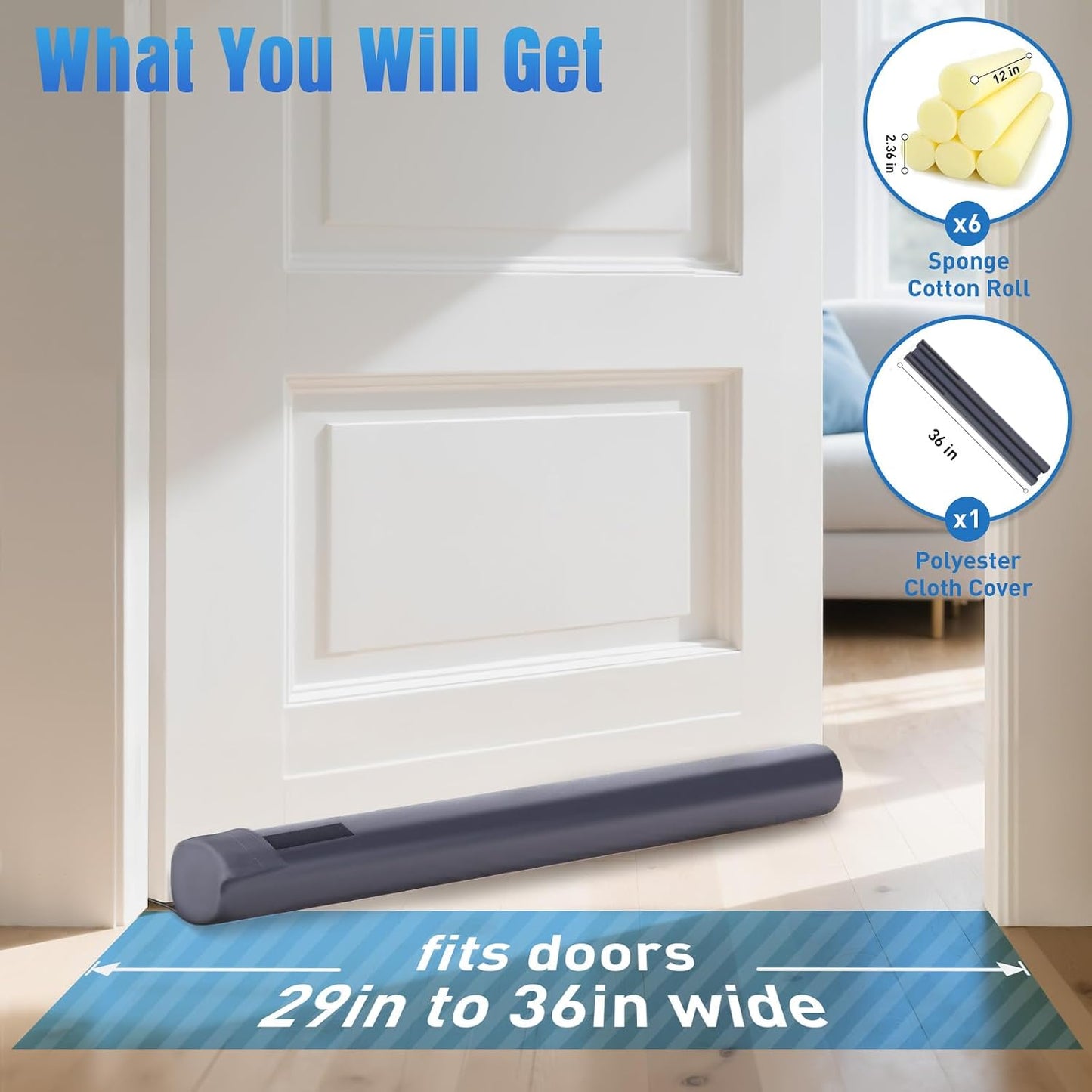 BlissTrends 36 in Under Door Draft Stopper, Covers Gaps up to 2.36 in,Black | Adjustable Door Sweep Gap Filler Seal Fits Most Doors, Easy Install, Blocks Drafts, Light, Dust, Insects and Reduces Noise