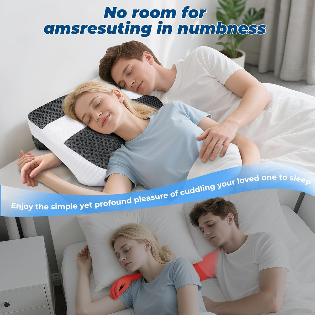 SAHEYER Side Sleeper Pillow with Arm Holes, 2 in 1 Shoulder Relief System for Rotator Cuff Pain, Memory Foam Pillow for Adults with 3 Arm Place Hole - for Side, Back and Stomach, Black